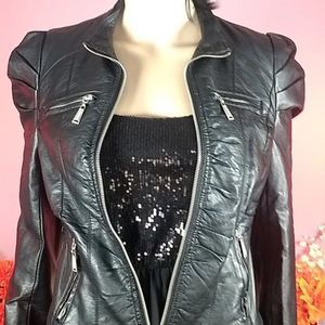 Jou Jou Shiny Black Bomber Jacket